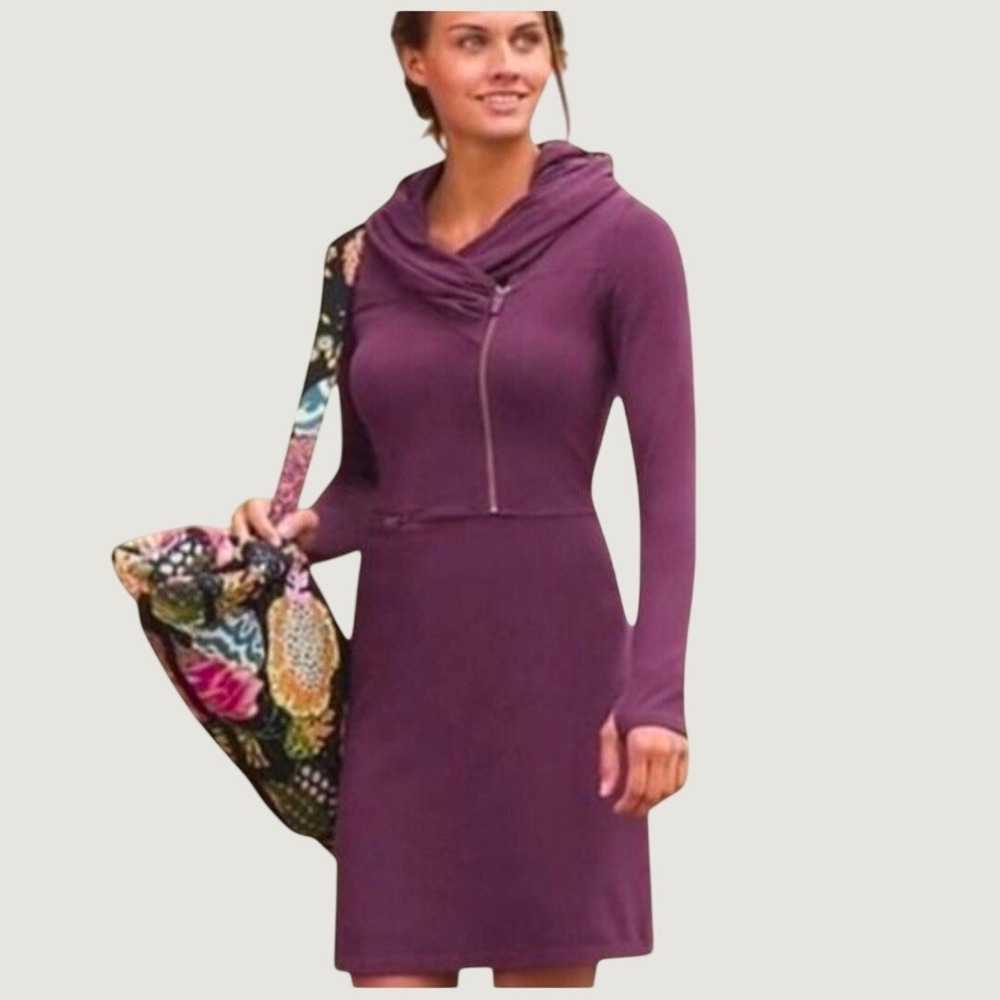 Athleta Sunny and Suede Dress Purple Hooded Asymmetric Zip Athleisure Medium